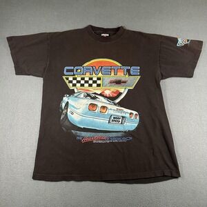Vintage Corvette Chevrolet Shirt Mens Large Black Signal Sport Warp Speed Tee